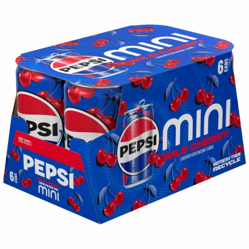 Pepsi Wild Cherry Cola Soda Pop Mini Cans Perspective: left