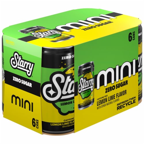 Starry Zero Sugar Mini Soda Lemon Lime 7.5 Fl Oz, 6 Count Perspective: left
