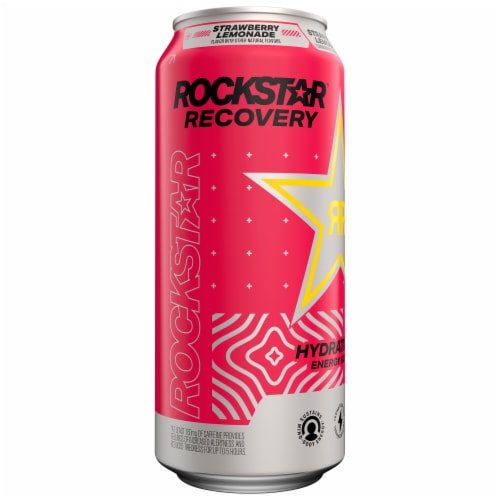Rockstar Recovery Energy Drink Strawberry Lemonade Perspective: left