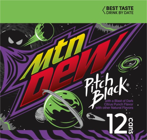 Mountain Dew Pitch Black Soda Cans Perspective: left