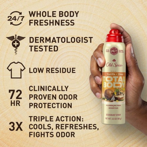 Old Spice Total Body Deodorant Aluminum Free Vanilla + Shea Dermatologist Tested Full Body Deodorant Perspective: left
