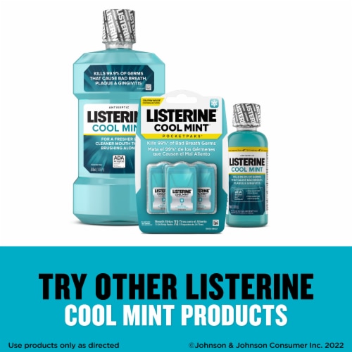 Listerine Pocketpaks Cool Mint Flavor Portable Breath Strips for Bad Breath On-the-Go Perspective: left
