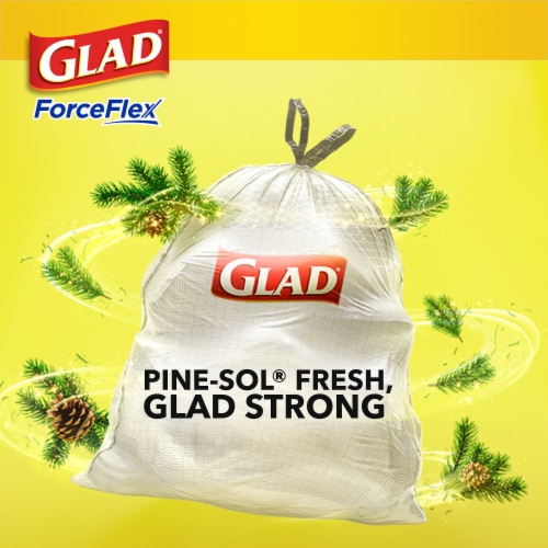Glad ForceFlex Pine-Sol Original Scent Tall Kitchen Drawstring Trash Bags Perspective: left