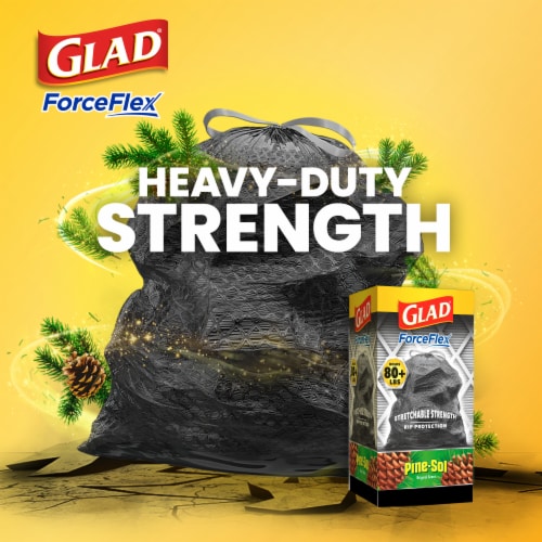Glad ForceFlex Drawstring Large Trash Bags Guaranteed Strong With Pine-Sol Original Scent 30 Gallon Perspective: left