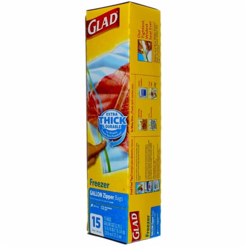 Glad Zipper Freezer Bags, Gallon Size, 15 ct Perspective: left
