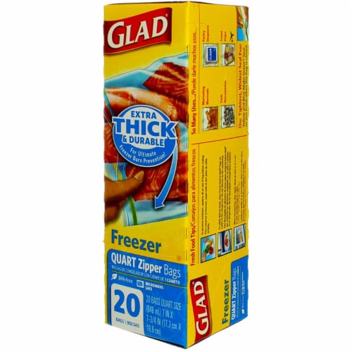 Glad Zipper Freezer Bags, Quart Size 20 bags Perspective: left