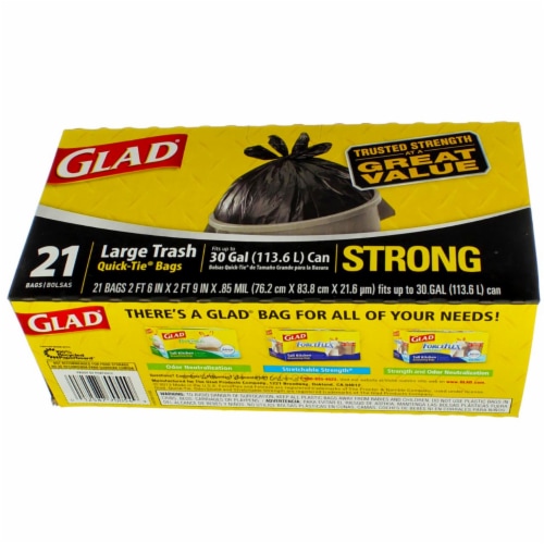 Glad Strong Quick-Tie Large Trash Bags - 30 Gallon - 21 Count Perspective: left