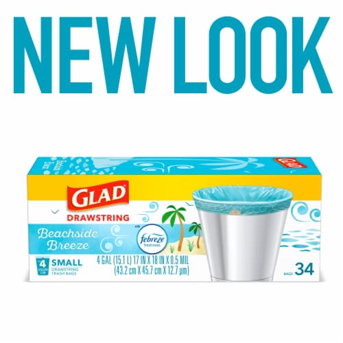 Glad OdorShield Small Drawstring Febreze Beachside Breeze Trash Bags Perspective: left
