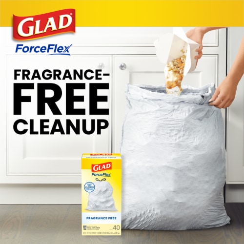 Glad ForceFlex Fragrance Free Tall Kitchen Drawstring Trash Bags Perspective: left