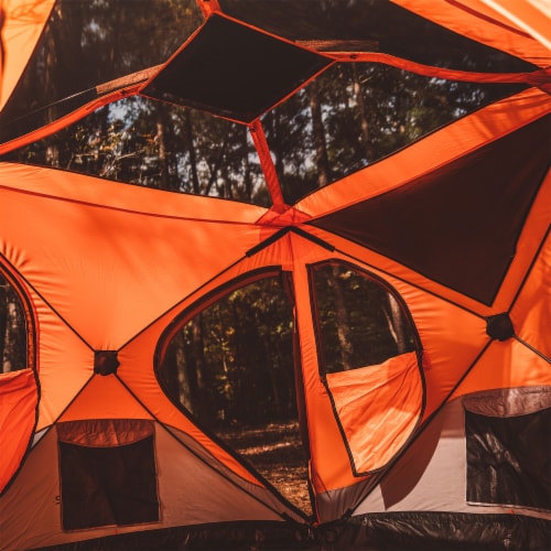 Gazelle T4 4-Person Pop Up Camping Hub Tent w/Removable Floor & Rain Fly, Orange Perspective: left