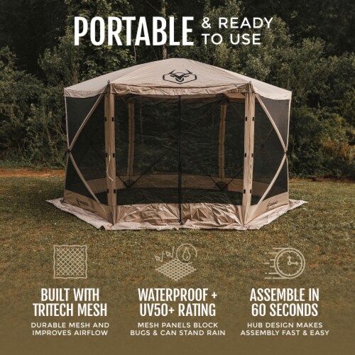 Gazelle G6 12ft x 12ft 6-Sided Pop Up Portable 8 Person Gazebo Tent, Desert Sand Perspective: left