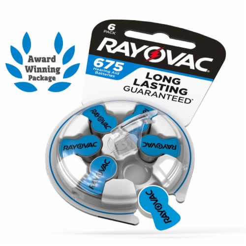 Rayovac Hearing Aid Zinc 675 Batteries - 6 Pack Perspective: left
