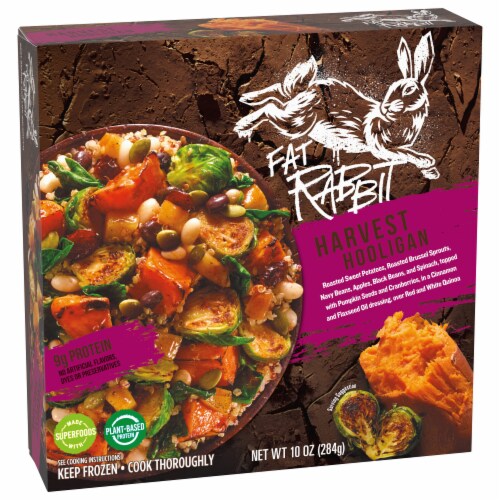Fat Rabbit Roasted Vegetables Fruit & Pumpkin Seeds in Dressing Over Quinoa Frozen Meal Perspective: left