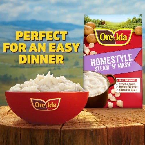 Ore-Ida Homestyle Steam 'N' Mash Recipe Ready Pre-Cut Russet Potatoes Frozen Side Dish Perspective: left