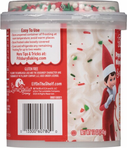 Pillsbury Funfetti® The Elf on the Shelf® Peppermint Vanilla Whipped Frosting with sprinkles Perspective: left