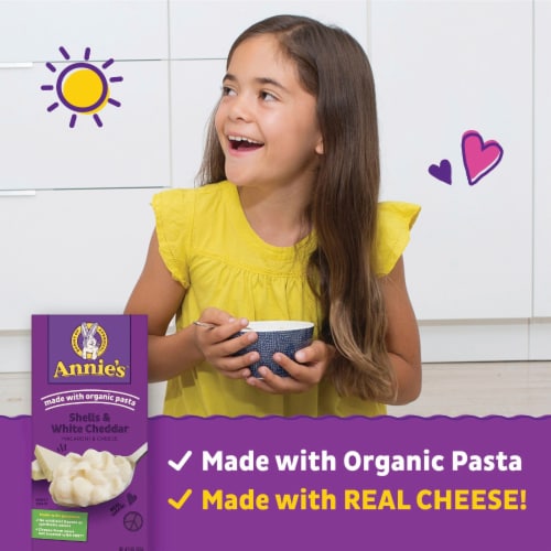Annie's White Cheddar Shells Mac N Cheese Macaroni and Cheese Dinner Perspective: left