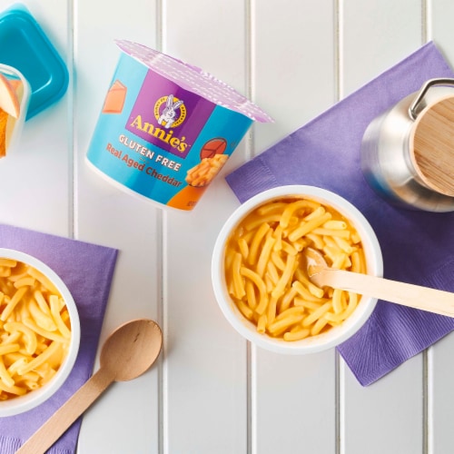 Annie’s Gluten Free Real Aged Cheddar Microwave Mac N Cheese Macaroni and Cheese Cups Perspective: left