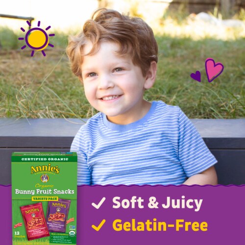 Annie's Organic Bunny Fruit Snacks Gluten Free Variety Pack Perspective: left
