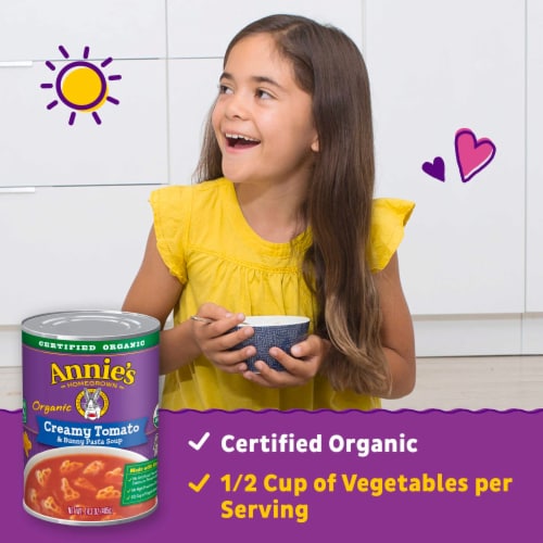 Annie's Organic Creamy Tomato and Bunny Pasta Soup Perspective: left