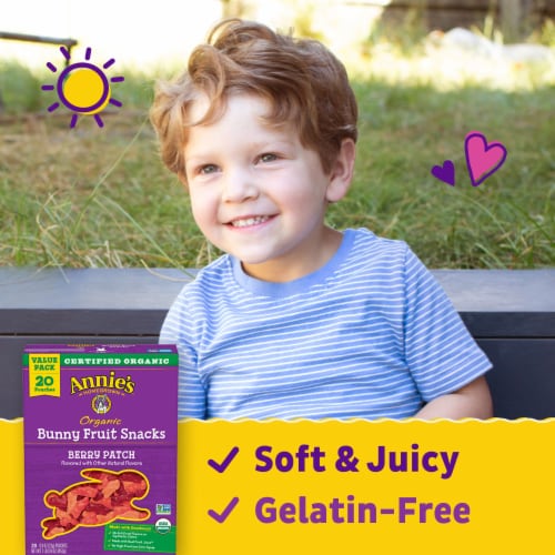 Annie's Organic Gluten Free Berry Patch Bunny Fruit Snacks Perspective: left