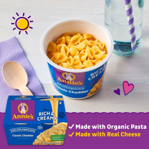 Annie’s Classic Cheddar Deluxe Microwave Mac N Cheese Macaroni and Cheese Cups Perspective: left