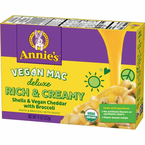 Annie’s Vegan Broccoli Cheddar Shells Deluxe Mac N Cheese Alternative Perspective: left