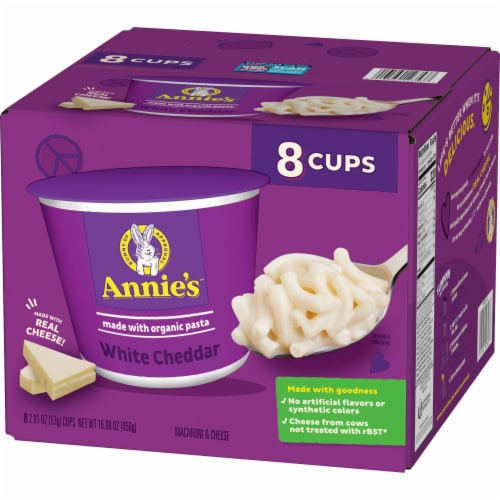 Annie’s Organic White Cheddar Microwave Mac N Cheese Macaroni and Cheese Dinner Cups Perspective: left