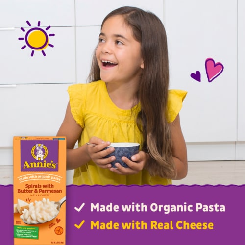 Annie’s Butter and Parmesan Spirals Mac N Cheese Macaroni and Cheese Dinner Perspective: left