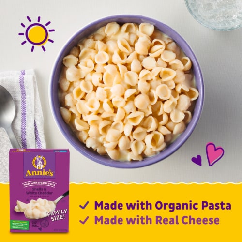Annie’s Organic White Cheddar Shells Mac N Cheese Macaroni and Cheese Dinner Perspective: left