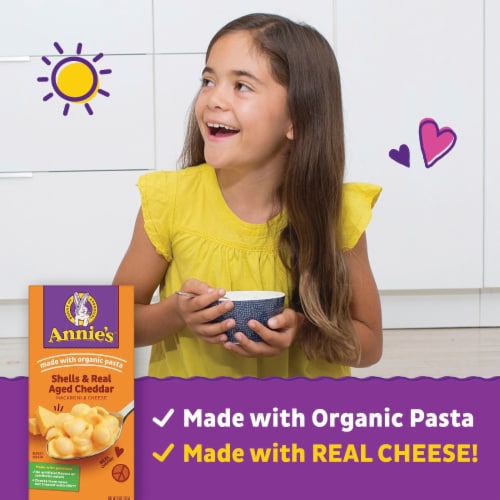 Annie's Shells and Real Aged Cheddar Mac and Cheese Perspective: left