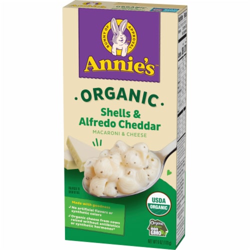 Annie's Organic Shells and Alfredo Cheddar Macaroni and Cheese Perspective: left
