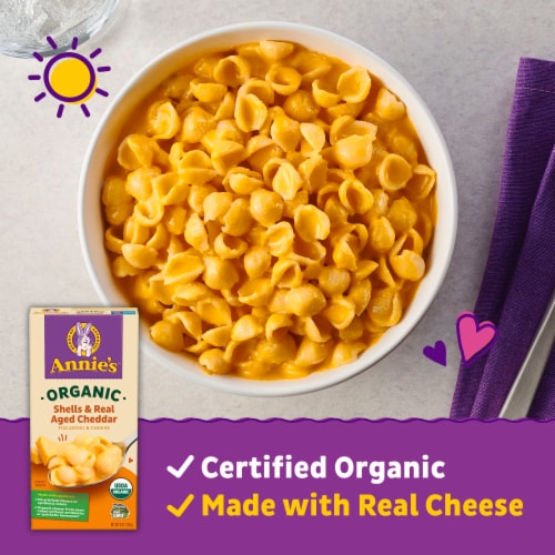 Annie’s Organic Shells Real Aged Cheddar Mac N Cheese Macaroni and Cheese Dinner Perspective: left