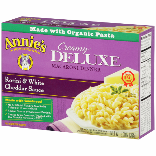 Annie's Creamy Deluxe Rotini & White Cheddar Sauce Macaroni Dinner Perspective: left