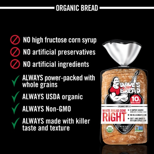 Dave's Killer Bread White Bread Done Right Artisan-Style Organic White Bread Perspective: left