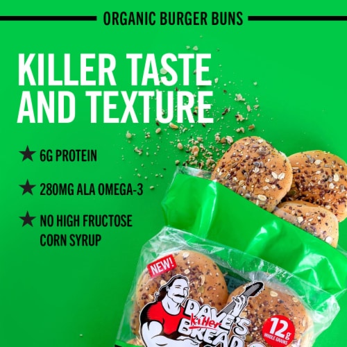 Dave's Killer Bread Organic 21 Whole Grains and Seeds Hamburger Buns Perspective: left