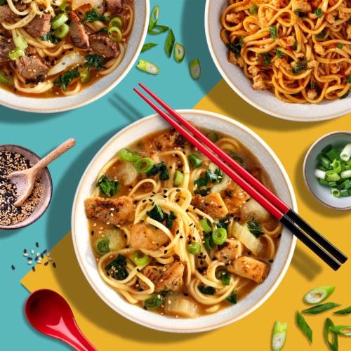 Mings Chicken Ramen Noodles Chicken Ramen Bowl Frozen Asian Food Perspective: left