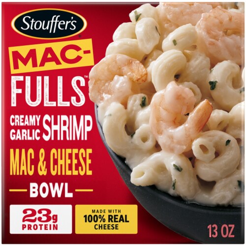 Stouffer's Mac-Fulls Creamy Garlic Shrimp Mac and Cheese Bowl Frozen Meal Perspective: left