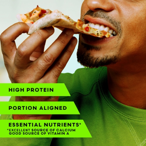 Vital Pursuit Thin Crust Chicken Mozzarella Pizza High Protein Portion Aligned Meal Frozen Pizza Perspective: left