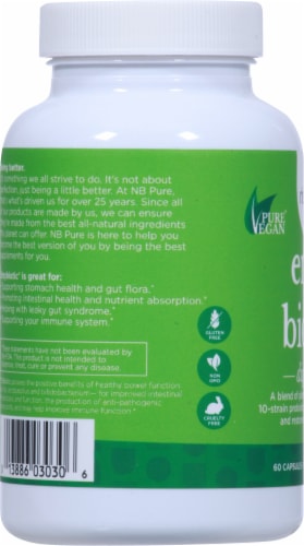 NBpure Enzy Biotic® Probiotic Pure Vegan Digestion Dietary Supplement Capsules Perspective: left