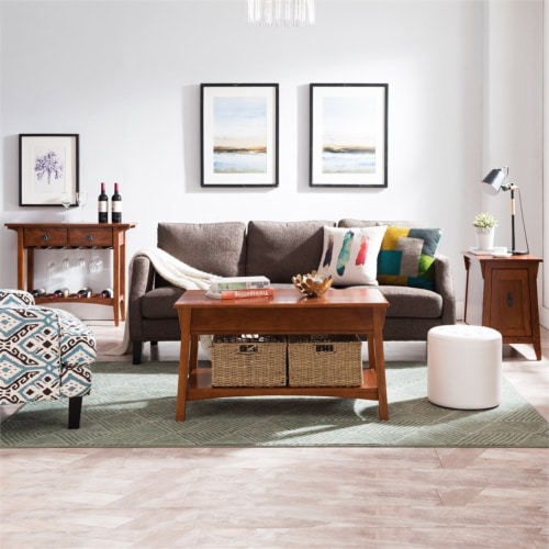 Leick Furniture Wood Mission Wine Table with Storage Drawers in Russet Oak Perspective: left