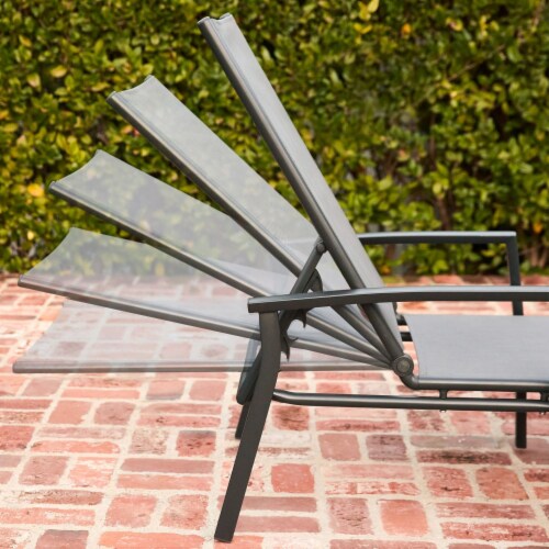 Hanover NAPLESCHS-GRY Aluminum Adjustable Outdoor Chaise Lounge Gray Perspective: left