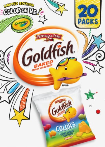 Goldfish Special Edition Color on Me! Colors Cheddar Baked Snack Crackers Perspective: left