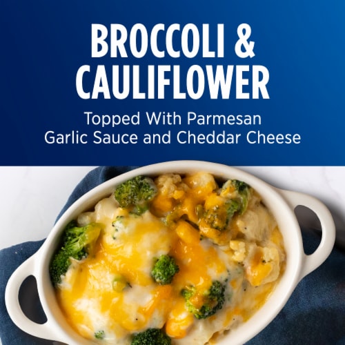 Birds Eye Broccoli & Cauliflower Au Gratin Bake Frozen Side Perspective: left