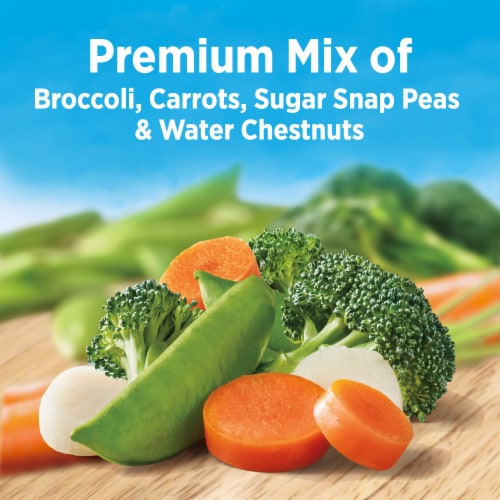 Birds Eye Steamfresh Broccoli Carrots Sugar Snap Peas & Water Chestnuts Frozen Vegetables Perspective: left