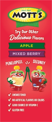Mott's Unsweetened Strawberry Applesauce Pouches Perspective: left
