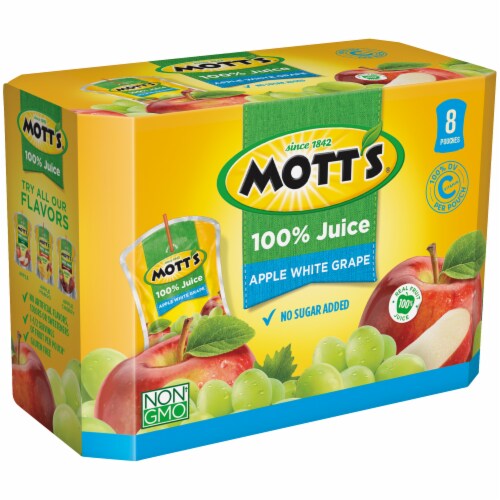 Mott's 100% Apple White Grape Juice Pouches Perspective: left