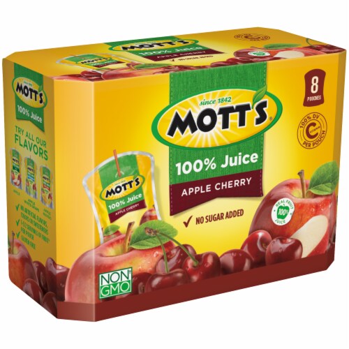 Mott's 100% Apple Cherry Juice Pouches Perspective: left