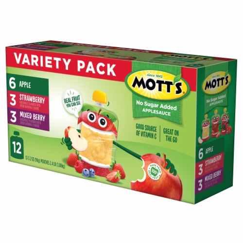 Mott’s No Sugar Added Applesauce Pouches Variety Pack Perspective: left