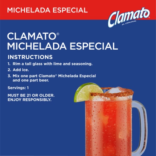 Clamato Michelada Especial Cocktail Mixer Bottle Perspective: left