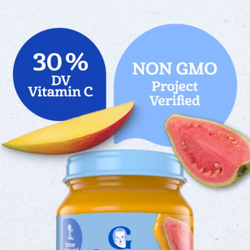 Gerber Stage 2 Baby Food Mango Guava Fruit Puree Non-GMO Baby Puree Perspective: left